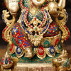 Brass Ganesh Sitting on Chowki Pedestal With Fine(Stone Work) 24"