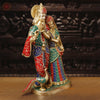 Brass Radha Krishna Statue, Celestial Love, Golden Finish & Stone Work, 23"