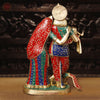 Brass Radha Krishna Statue, Celestial Love, Golden Finish & Stone Work, 23"