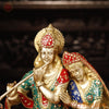 Brass Radha Krishna Statue, Celestial Love, Golden Finish & Stone Work, 23"