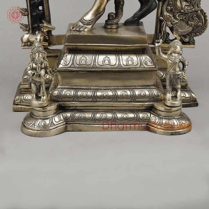 Brass Ardhanarishwara Standing with Frame, Shiv & Parvati as One, Deep Black & Smooth finish, 30"