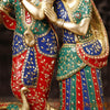 Brass Radha Krishna Statue, Celestial Love, Golden Finish & Stone Work, 23"