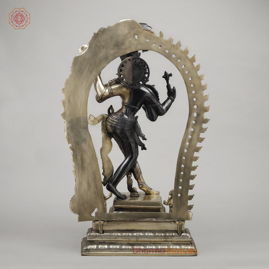 Brass Ardhanarishwara Standing with Frame, Shiv & Parvati as One, Deep Black & Smooth finish, 30"