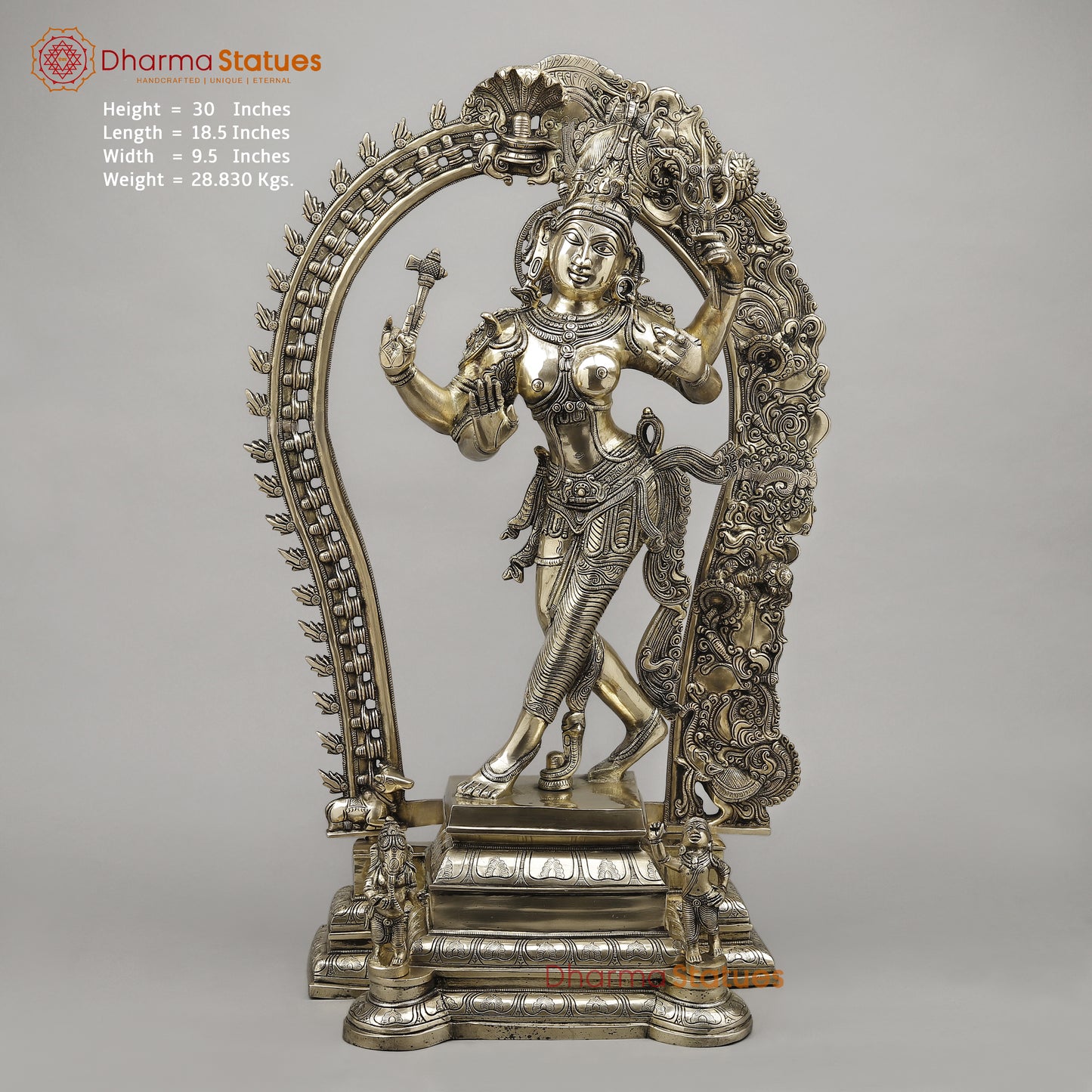 Brass Ardhanarishvara with Frame, Fine Smooth Finish, 30"