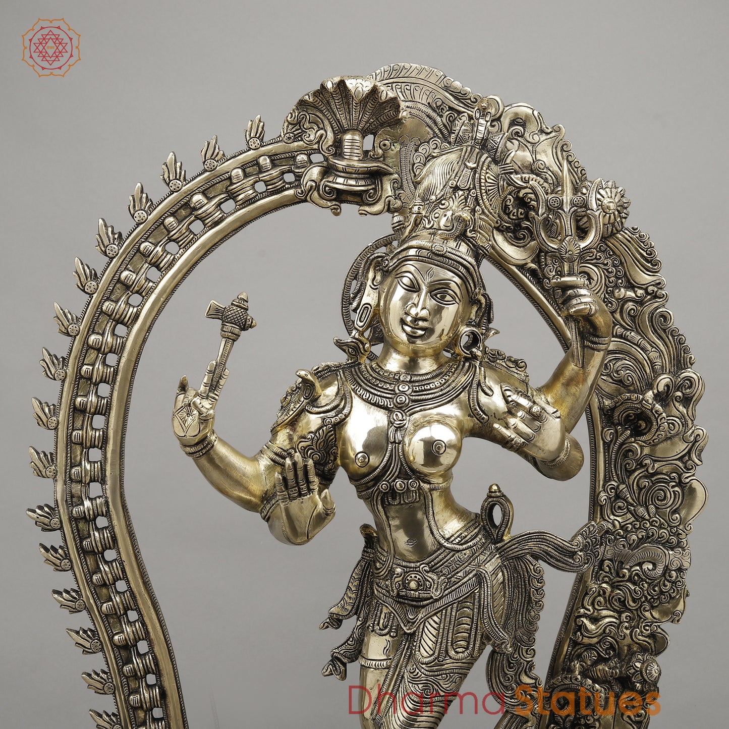 Brass Ardhanarishvara with Frame, Fine Smooth Finish, 30"