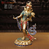 Brass Tara Statue, Adorned with Intricate Stone Work with Golden Finish 15"