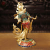 Brass Tara Statue, Adorned with Intricate Stone Work with Golden Finish 15"