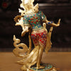 Brass Tara Statue, Adorned with Intricate Stone Work with Golden Finish 15"