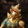 Brass Tara Statue, Adorned with Intricate Stone Work with Golden Finish 15"