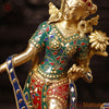 Brass Tara Statue, Adorned with Intricate Stone Work with Golden Finish 15"