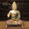 Brass Buddha Blessing with stone work 19" Front View