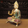 Brass Buddha Idol, Seated with Medicine Bowl, Fine Stone & Gold Finish 19"