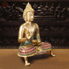 Brass Buddha Idol, Seated with Medicine Bowl, Fine Stone & Gold Finish 19"