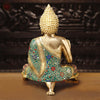 Brass Buddha Idol, Seated with Medicine Bowl, Fine Stone & Gold Finish 19"