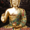 Brass Buddha Idol, Seated with Medicine Bowl, Fine Stone & Gold Finish 19"