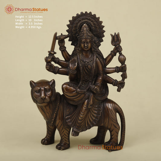 Brass Durga with 8 Arms, Copper Finish, 12.5"