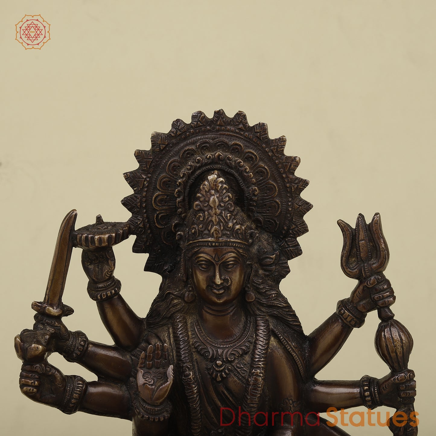 Brass Durga with 8 Arms, Copper Finish, 12.5"
