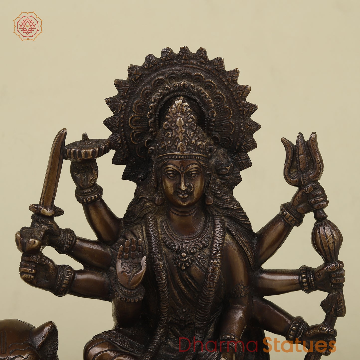 Brass Durga with 8 Arms, Copper Finish, 12.5"