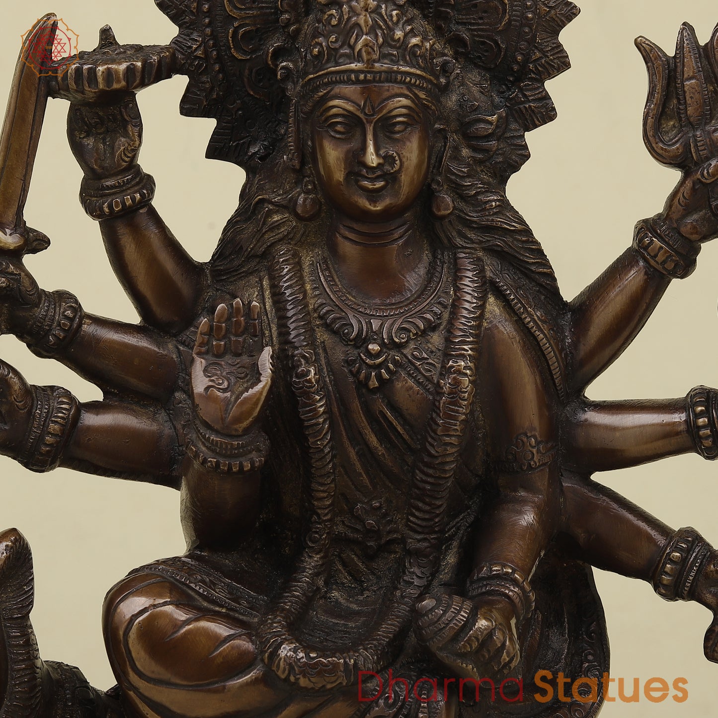 Brass Durga with 8 Arms, Copper Finish, 12.5"