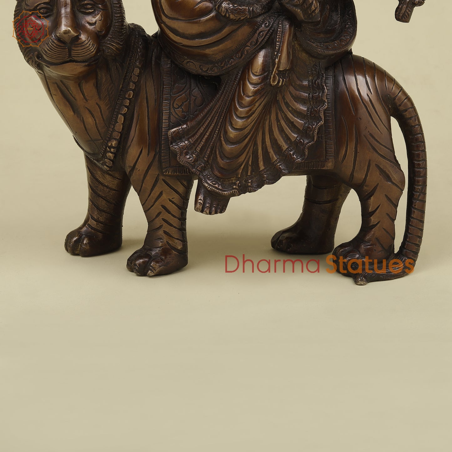 Brass Durga with 8 Arms, Copper Finish, 12.5"