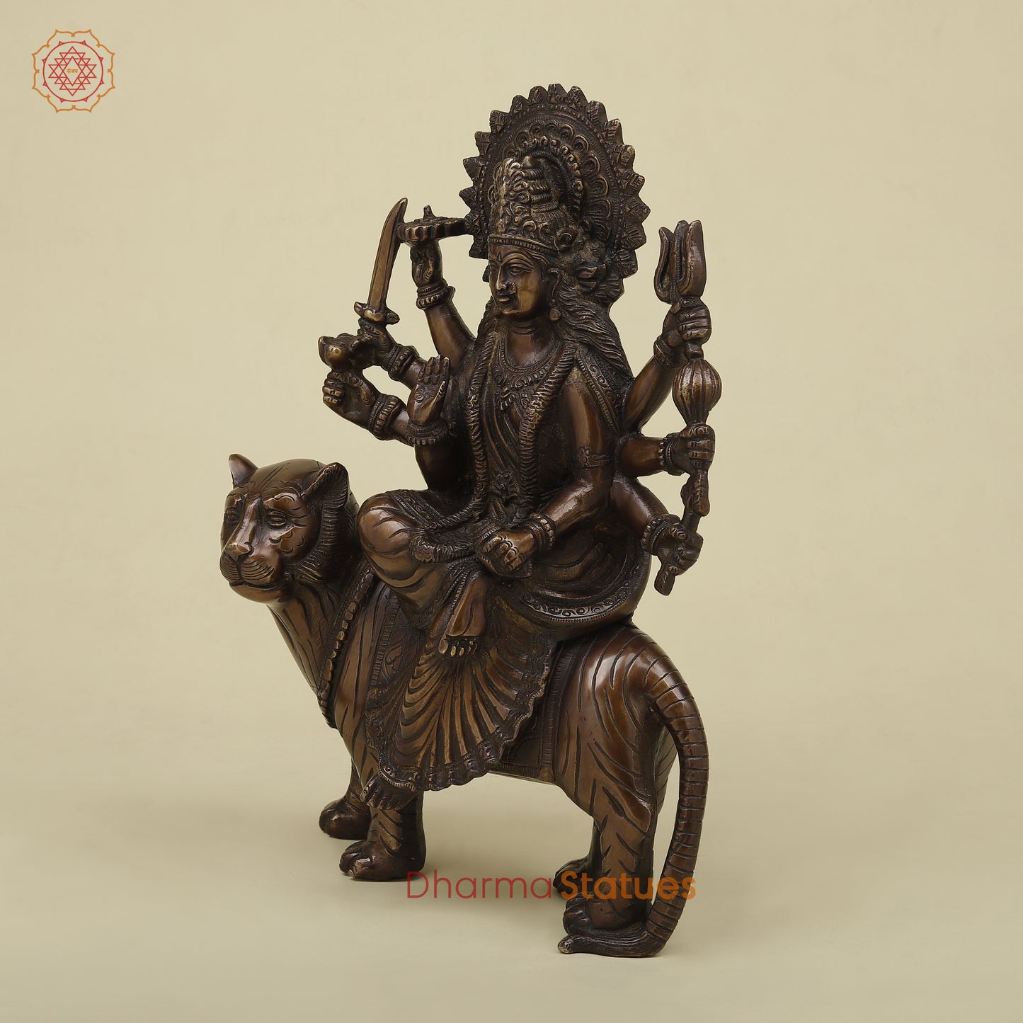 Brass Durga with 8 Arms, Copper Finish, 12.5"