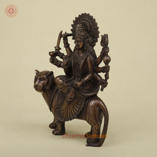 Brass Durga with 8 Arms, Copper Finish, 12.5"