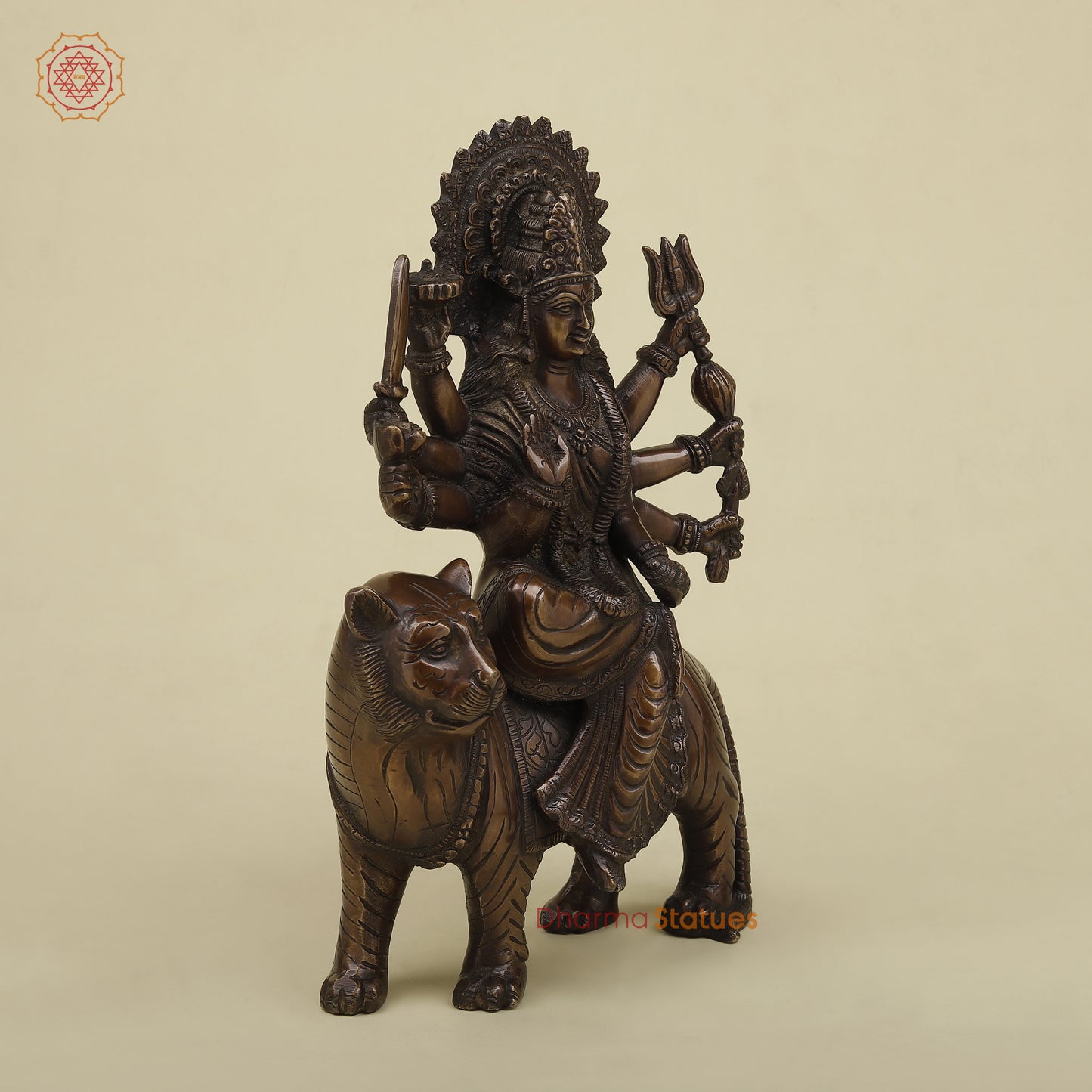 Brass Durga with 8 Arms, Copper Finish, 12.5"