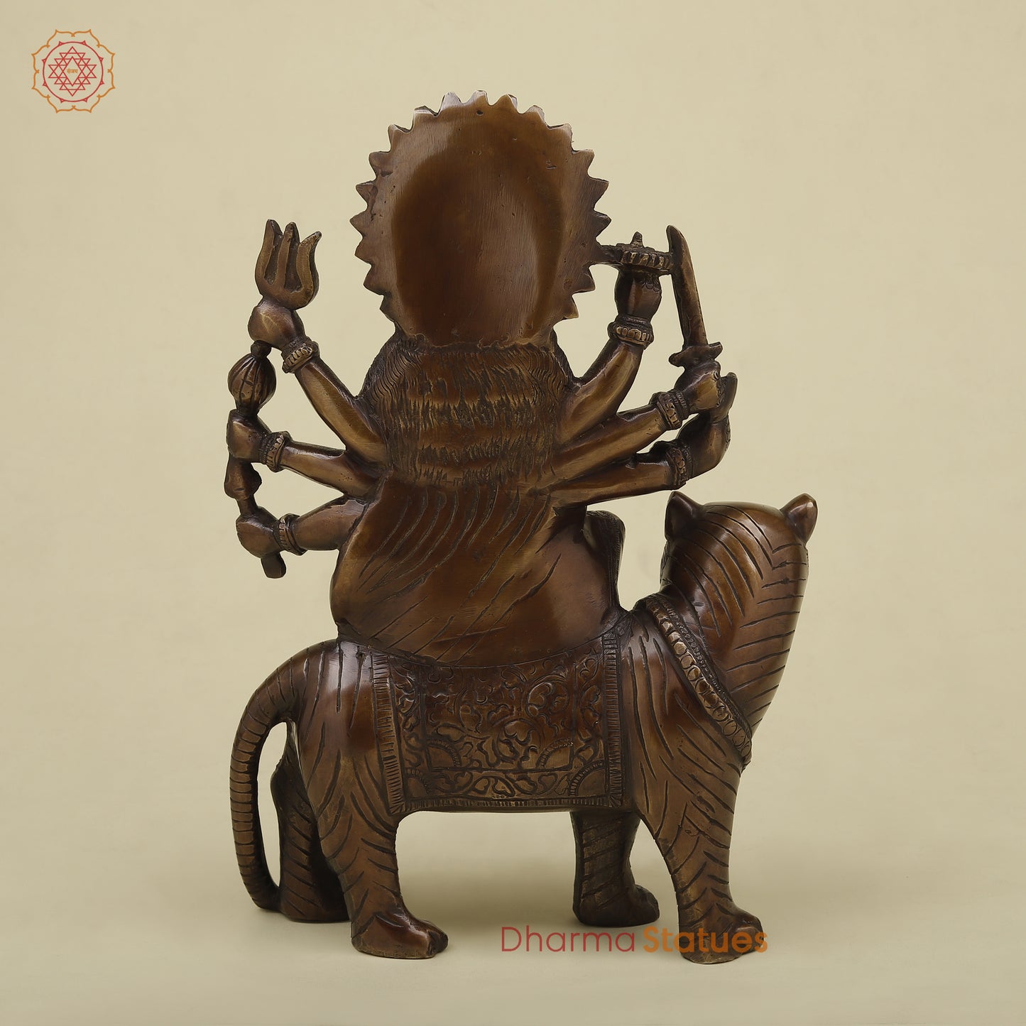 Brass Durga with 8 Arms, Copper Finish, 12.5"