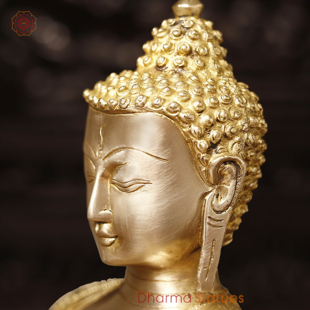 Brass Buddha Statue, seated, fine Golden and stone work 15"