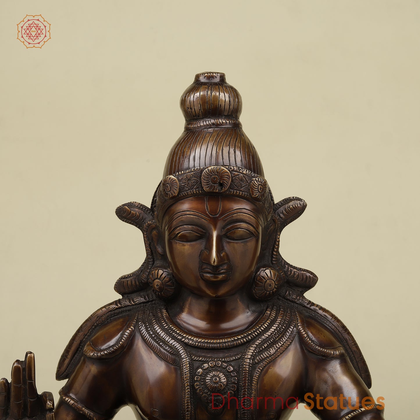 Brass Ayyappan in Blessing Posture, Copper Finish, 23"