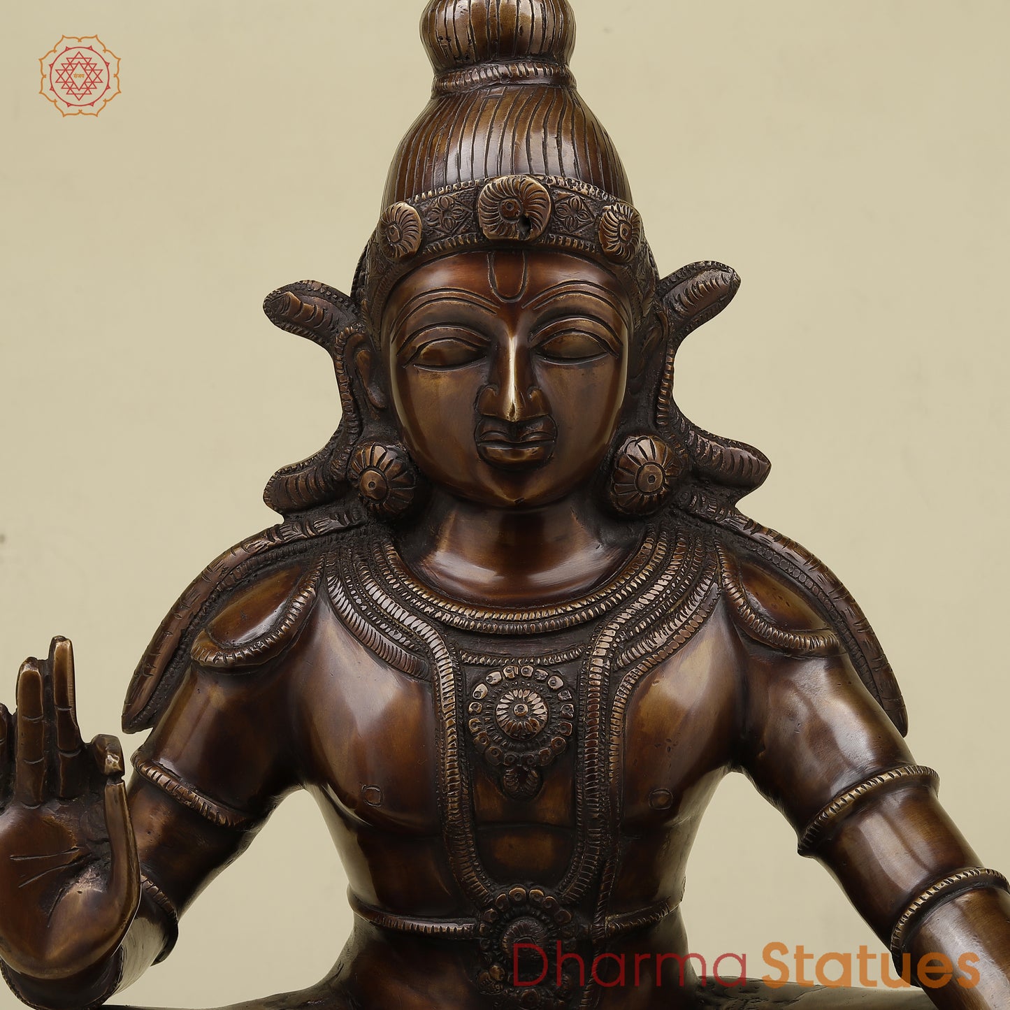 Brass Ayyappan in Blessing Posture, Copper Finish, 23"