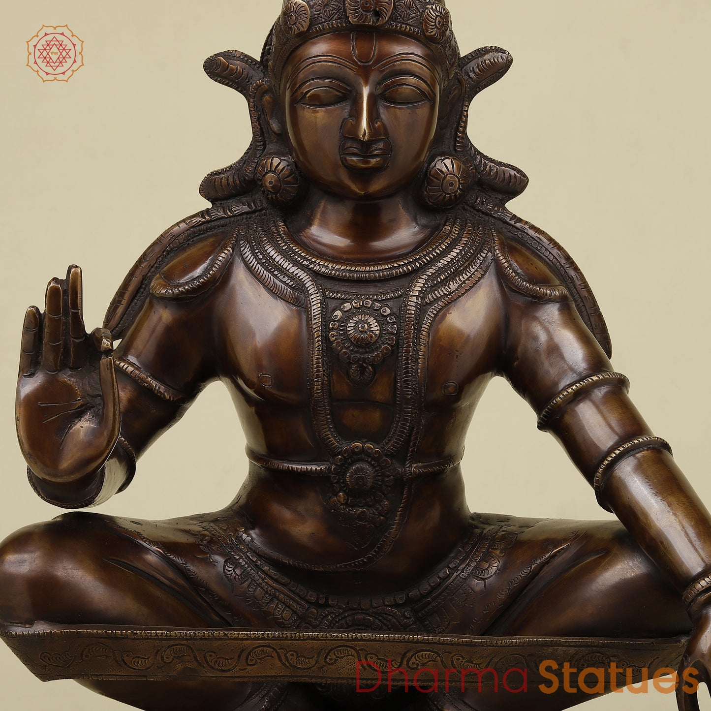 Brass Ayyappan in Blessing Posture, Copper Finish, 23"