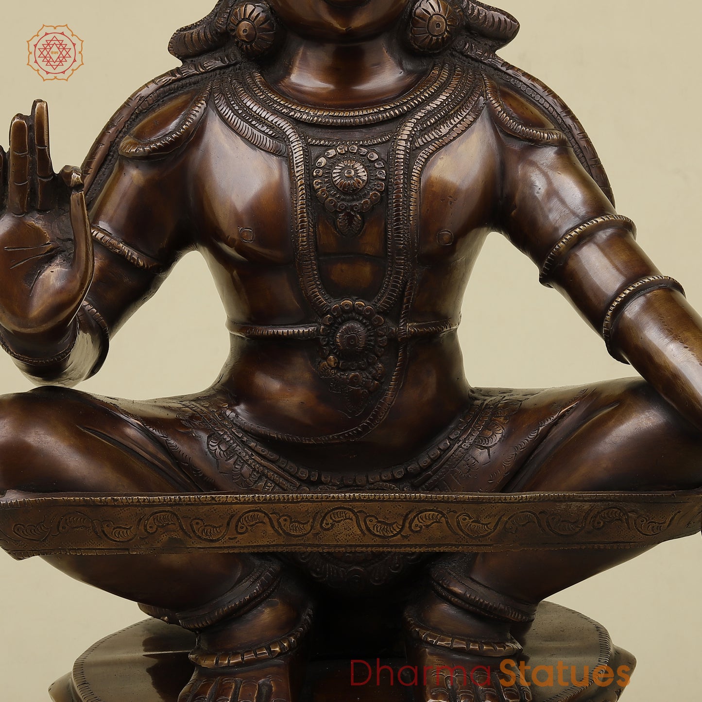 Brass Ayyappan in Blessing Posture, Copper Finish, 23"