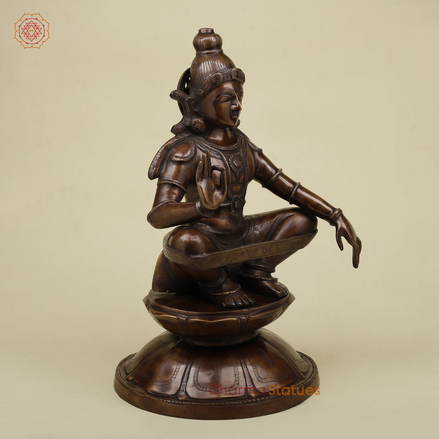 Brass Ayyappan in Blessing Posture, Copper Finish, 23"