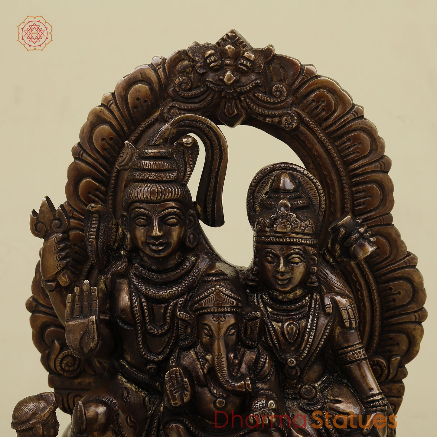 Brass Shiva Parivar Pedestal Sculpture, Copper Finish, 12"