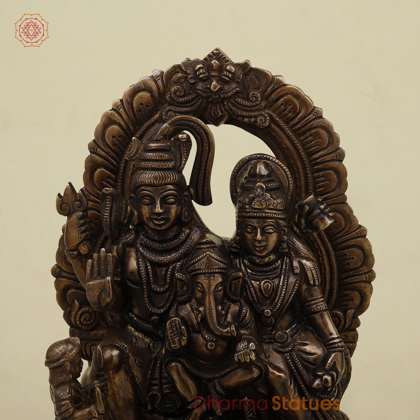 Brass Shiva Parivar Pedestal Sculpture, Copper Finish, 12"
