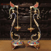 Brass Parrot Lamp, Brass Diya Pair With Stone Detailing 24"