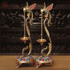 Brass Parrot Lamp, Brass Diya Pair With Stone Detailing 24"