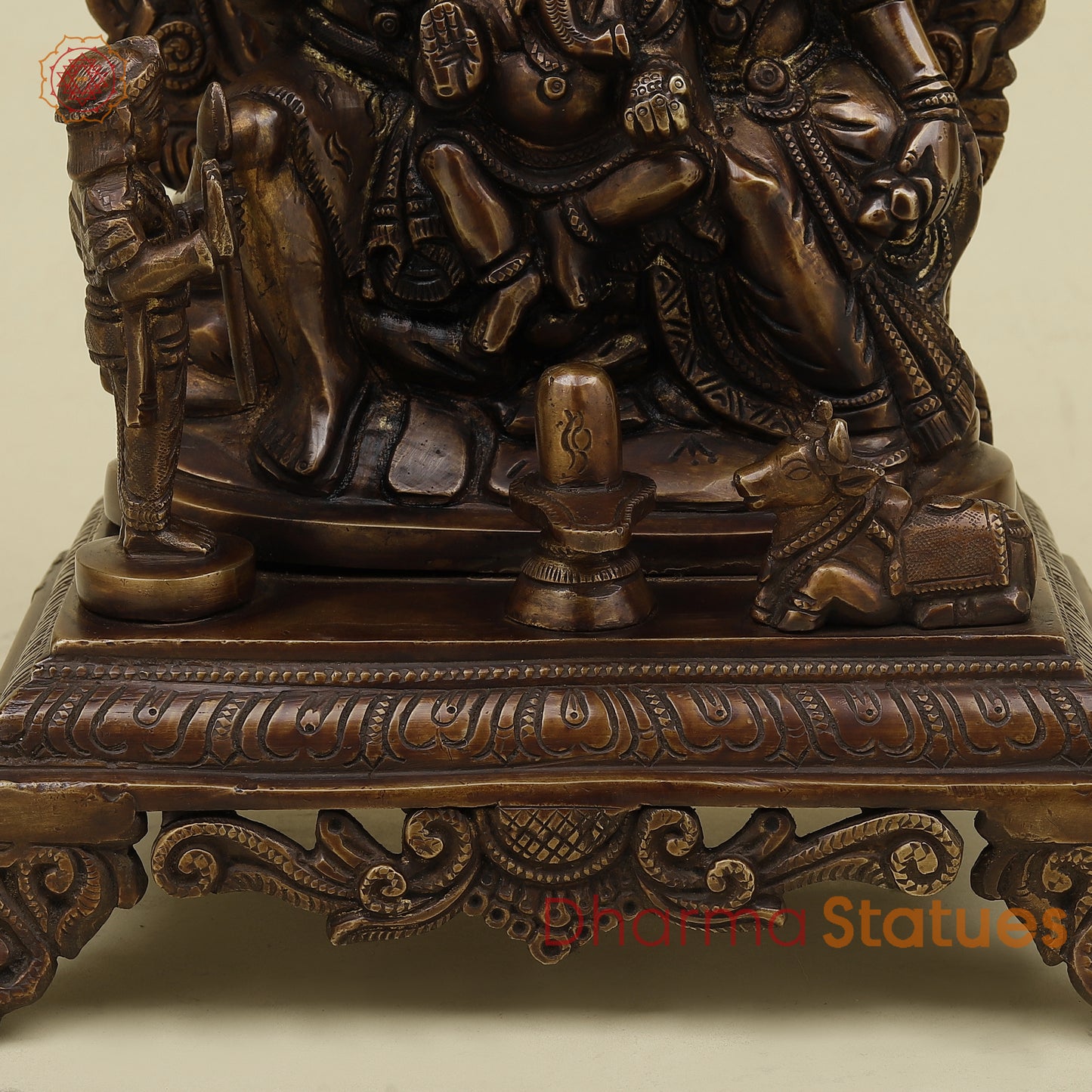Brass Shiva Parivar Pedestal Sculpture, Copper Finish, 12"