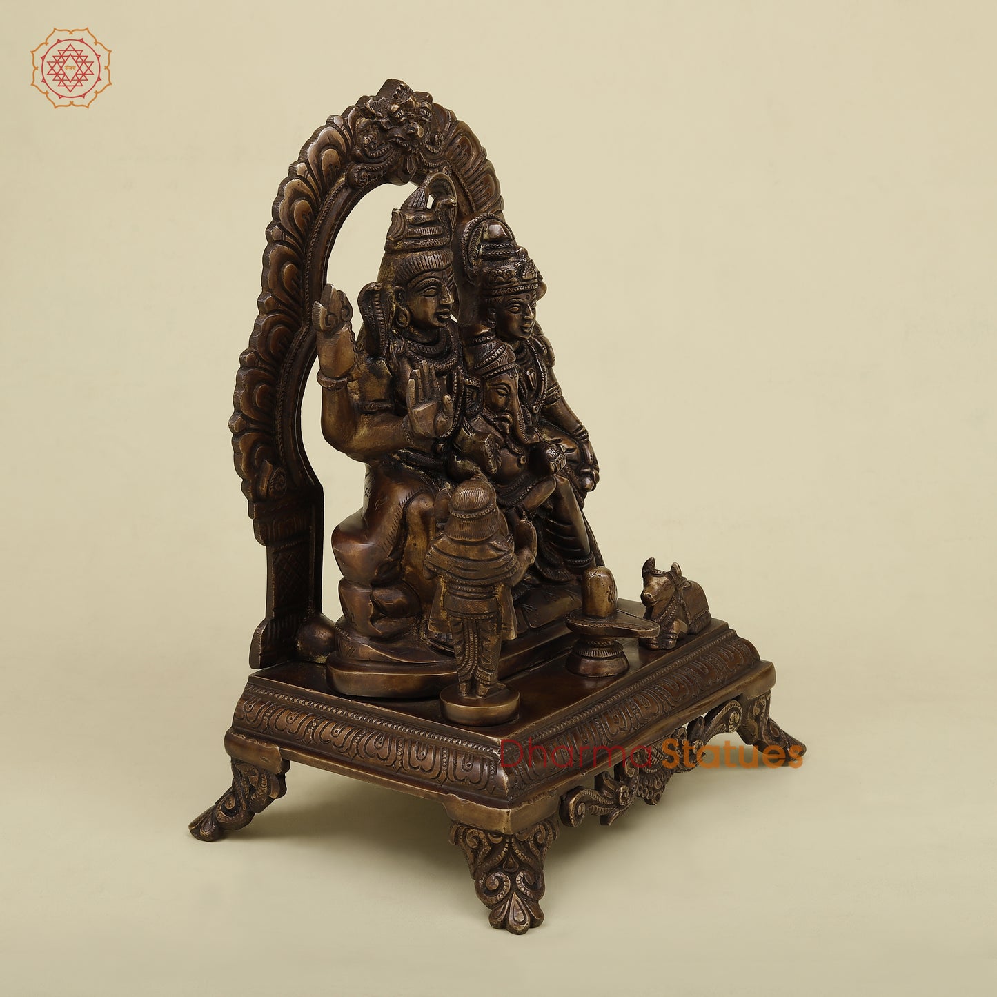 Brass Shiva Parivar Pedestal Sculpture, Copper Finish, 12"