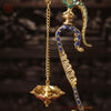 Brass Parrot Lamp, Brass Diya Pair With Stone Detailing 24"