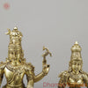 Brass Shiva & Parvati Standing on Pedestal, Fine Golden Finish, 18"