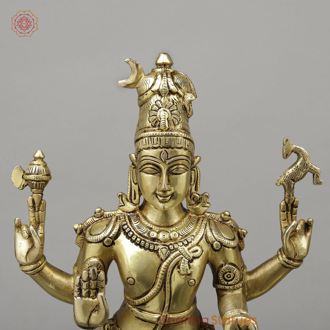 Brass Shiva & Parvati Standing on Pedestal, Fine Golden Finish, 18"