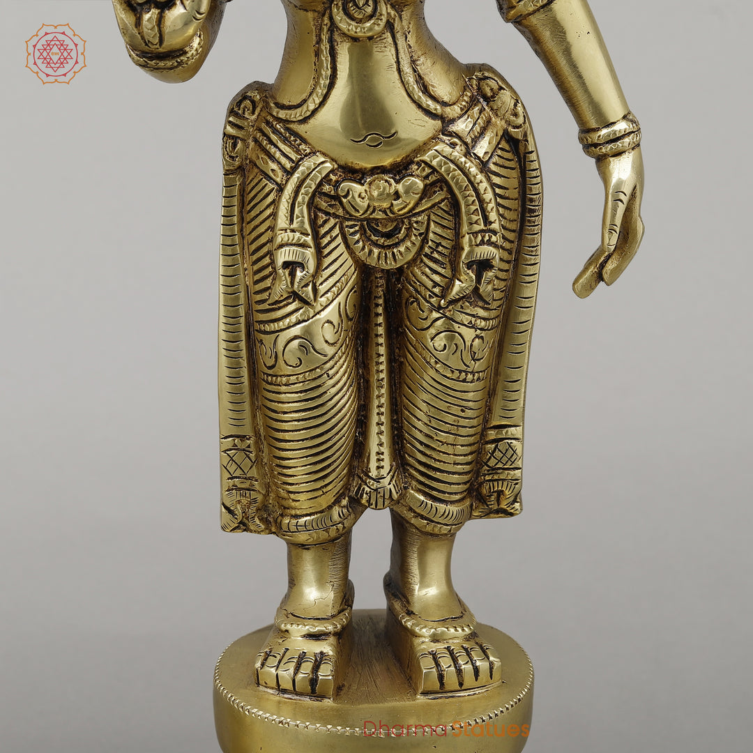 Brass Shiva & Parvati Standing on Pedestal, Fine Golden Finish, 18"