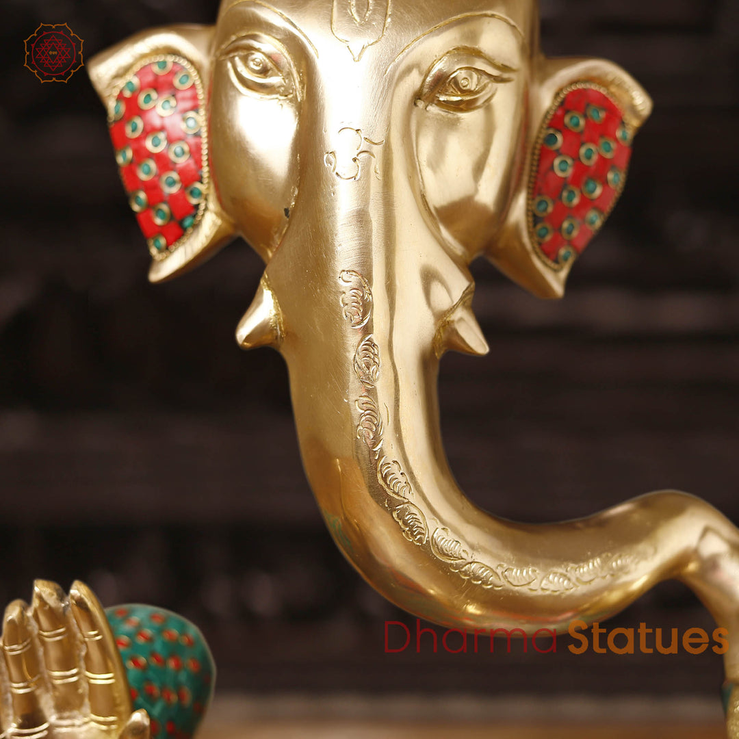 Brass Modern Ganesh Seated With Stone Work 17.5"