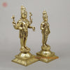 Brass Shiva & Parvati Standing on Pedestal, Fine Golden Finish, 18"