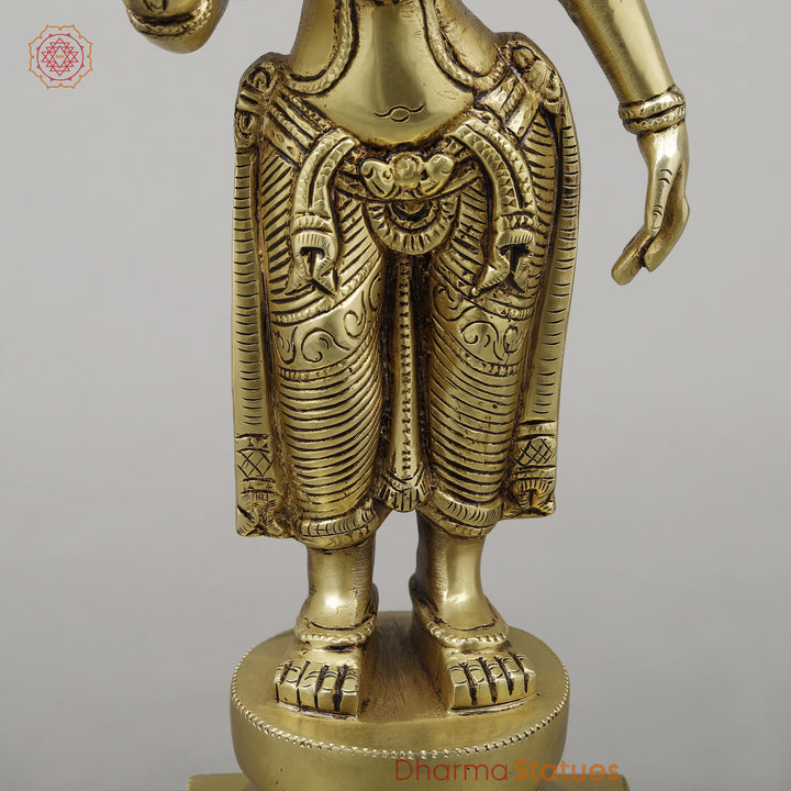 Brass Parvati Standing on Pedestal, Fine Golden Finish, 16.5"