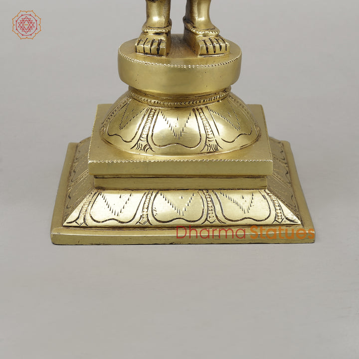 Brass Parvati Standing on Pedestal, Fine Golden Finish, 16.5"