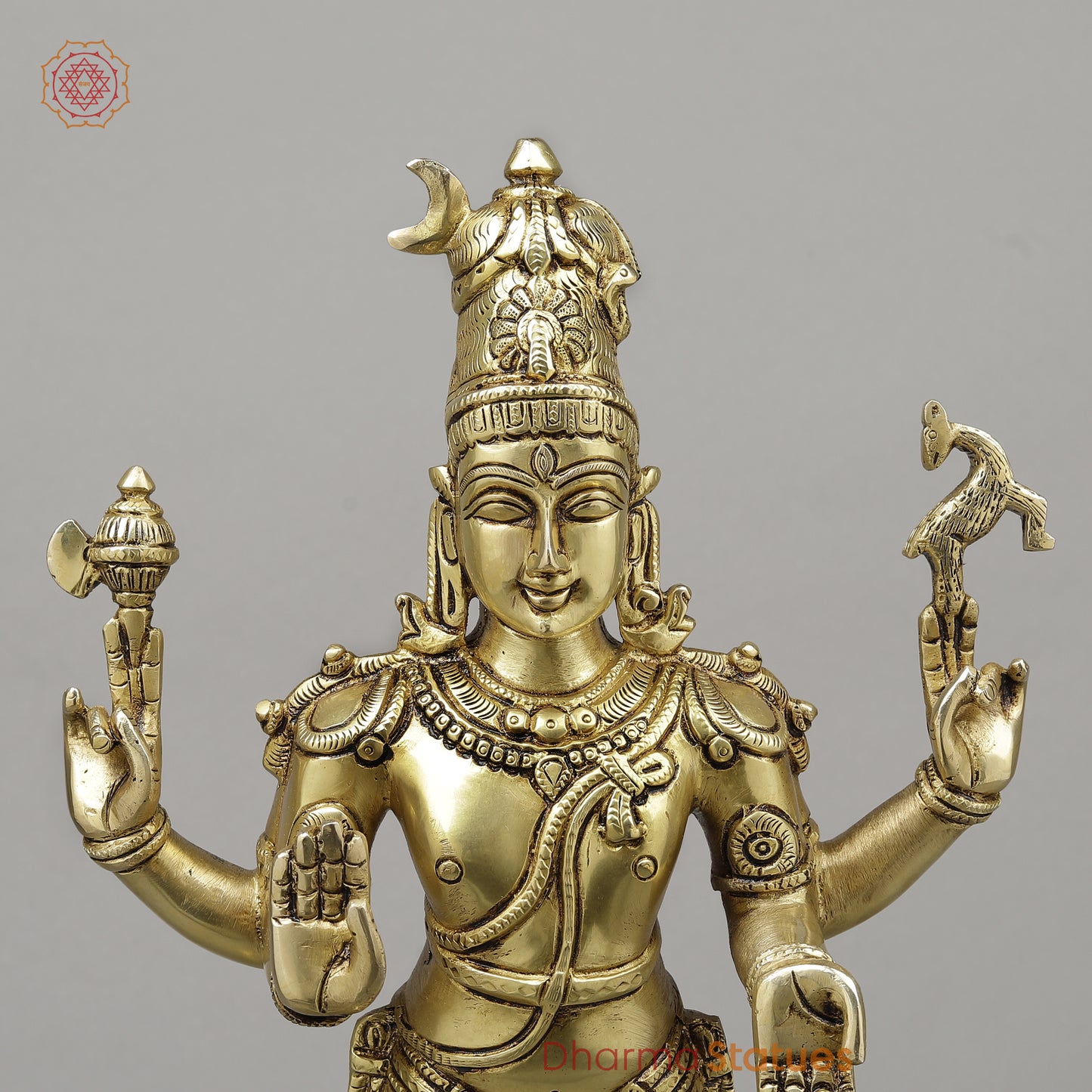 Brass Shiva Standing on Pedestal, Fine Golden Finish, 18"