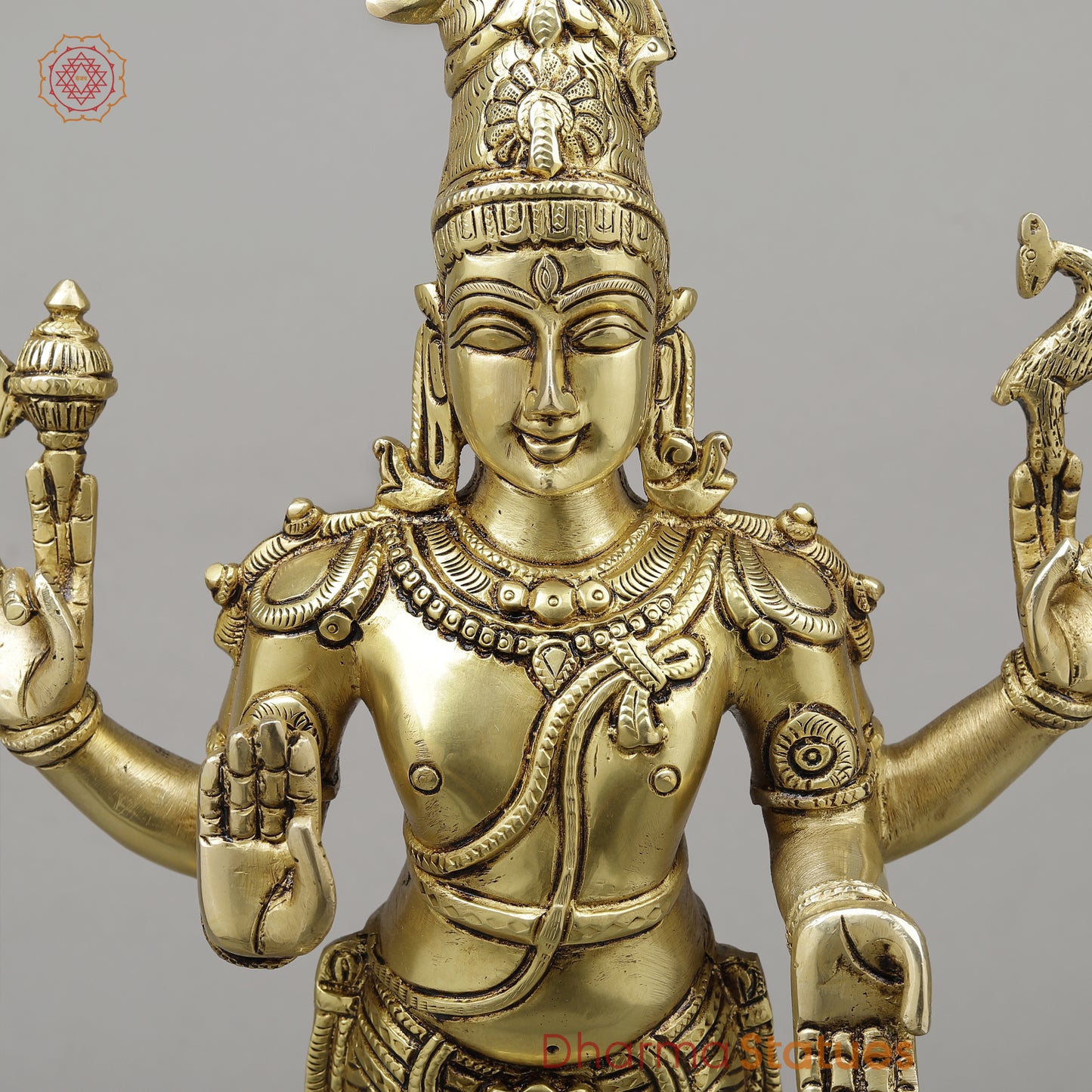Brass Shiva Standing on Pedestal, Fine Golden Finish, 18"